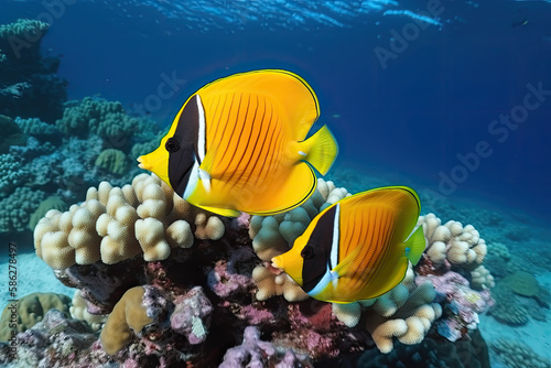 butterflyfishes in the coral reef, generative AI
