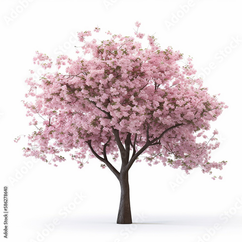A cherry blossom tree with pretty pink flowers  include a white abckground. Generative Ai