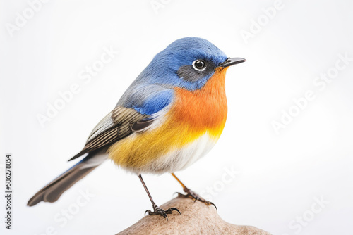blue bird with yellow marking on its wings isolated on white background. Generative Ai © NishanPrabodhana