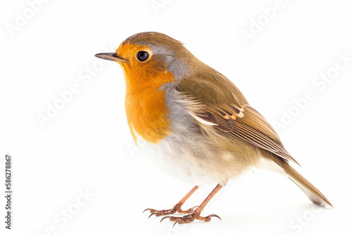 blue bird with yellow marking on its wings isolated on white background. Generative Ai