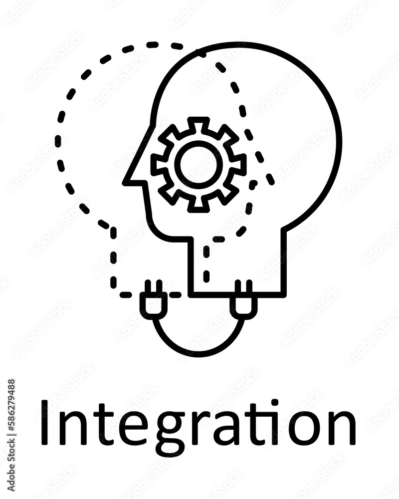 Obraz premium Human, socket, gear in mind icon. Element of human mind with name icon. Thin line icon for website design and development, app development. Premium icon