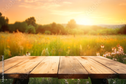 Empty Wooden table for you product space, stock promotion photography , garden background. ai generative © ZoomTeam