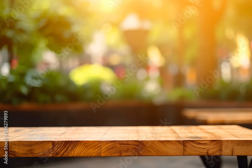 Empty Wooden table for you product space, stock promotion photography , garden background. ai generative © ZoomTeam