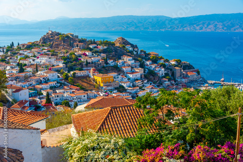 Fototapeta Naklejka Na Ścianę i Meble -  Aerial view of Hydra town in Greece