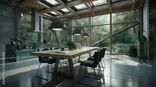How to Unwind in a Minimalist Forest Retreat  Experience Modern and Futuristic Architecture with a Calming Dining Room and Luxurious Kitchen