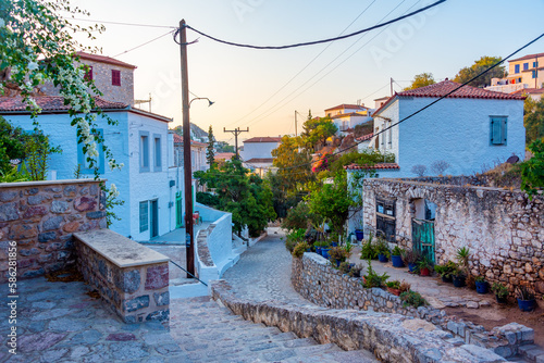 Fototapeta Naklejka Na Ścianę i Meble -  Summer day on a street in Greek town Hydra