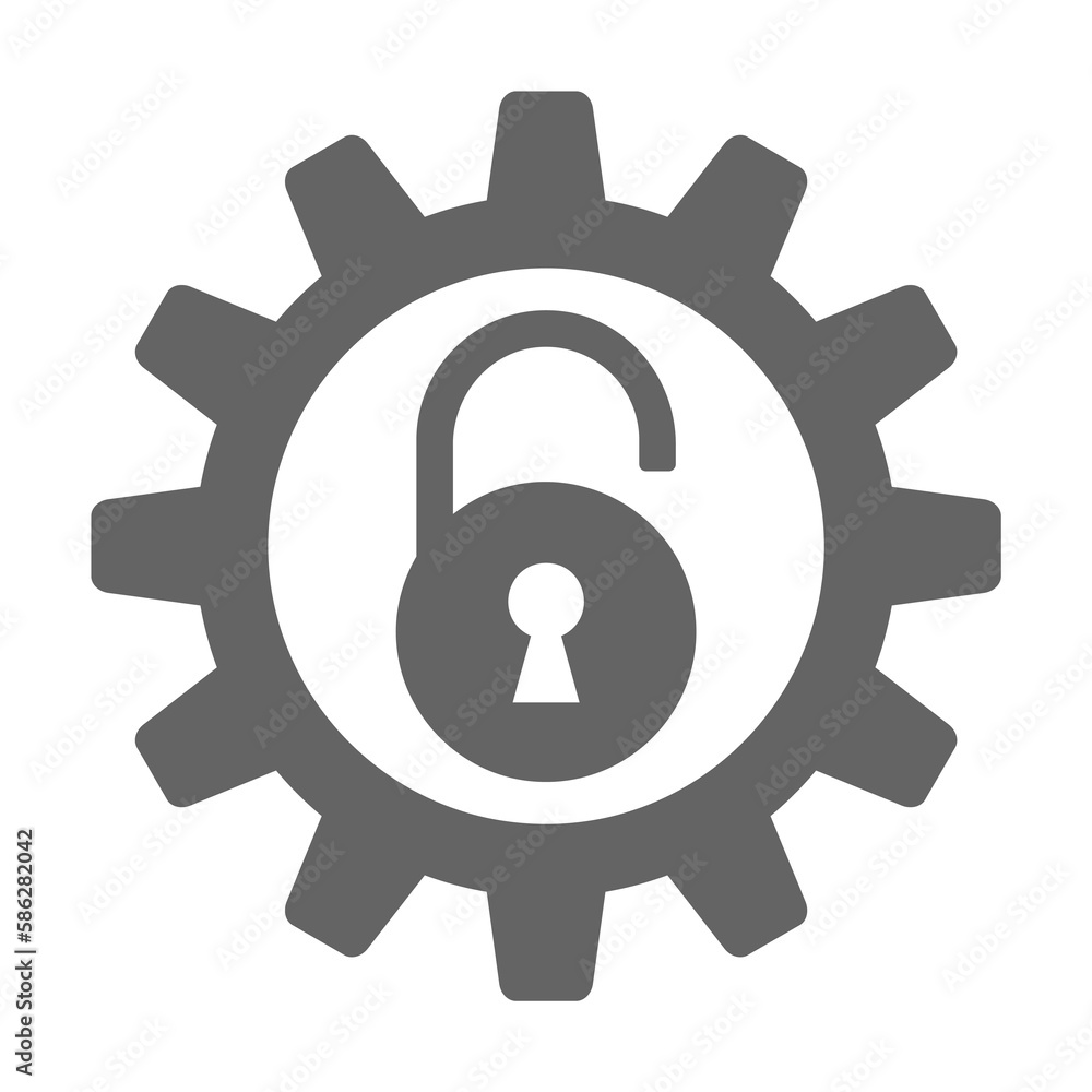 Cyber risk management, lock configuration, padlock with gear, security lock, security setting icon