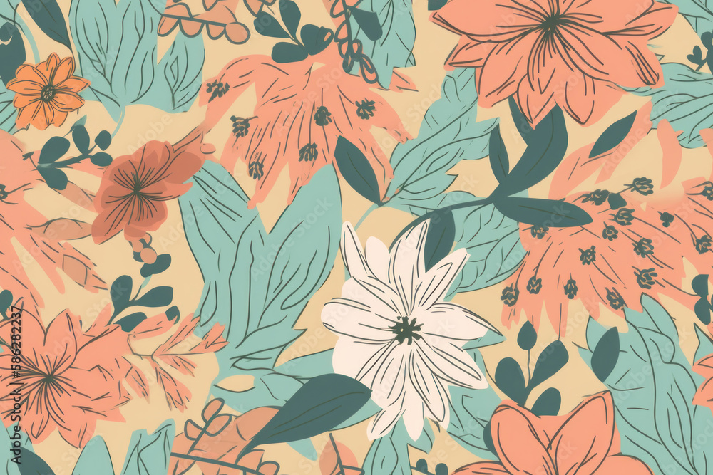 Spring flowers abstract seamless background pattern. Generative ai Spring flowers abstract seamless background pattern. Generative ai