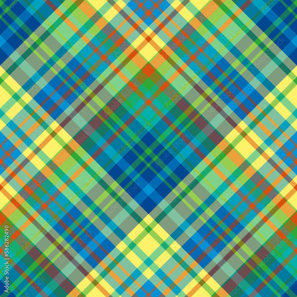 Seamless pattern in unusual yellow, green, blue and orange colors for plaid, fabric, textile, clothes, tablecloth and other things. Vector image. 2