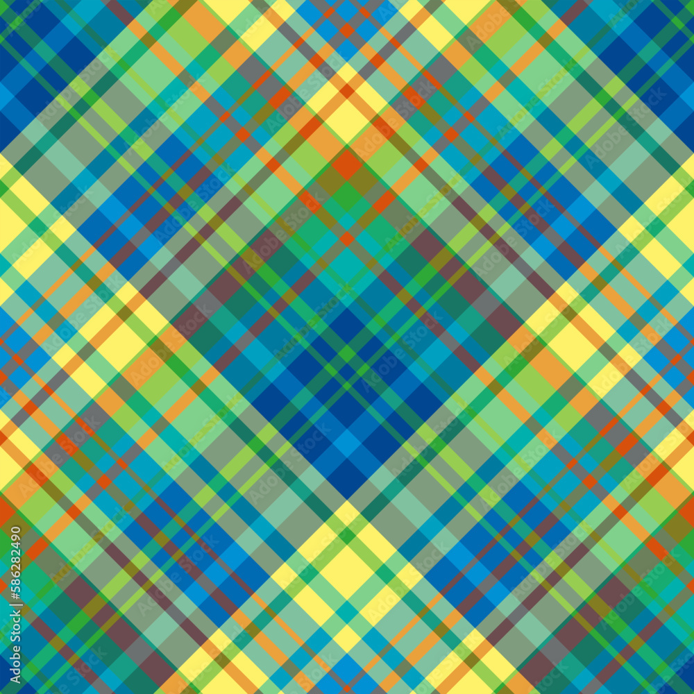 Seamless pattern in unusual yellow, green, blue and orange colors for plaid, fabric, textile, clothes, tablecloth and other things. Vector image. 2 Seamless pattern in unusual yellow, green, blue and orange colors for plaid, fabric, textile, clothes, tablecloth and other things. Vector image. 2