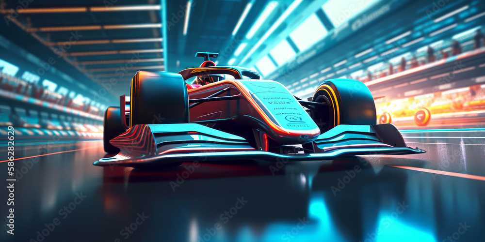 Formula One racing futuristic vehicle at a quick race finish  - Generative AI