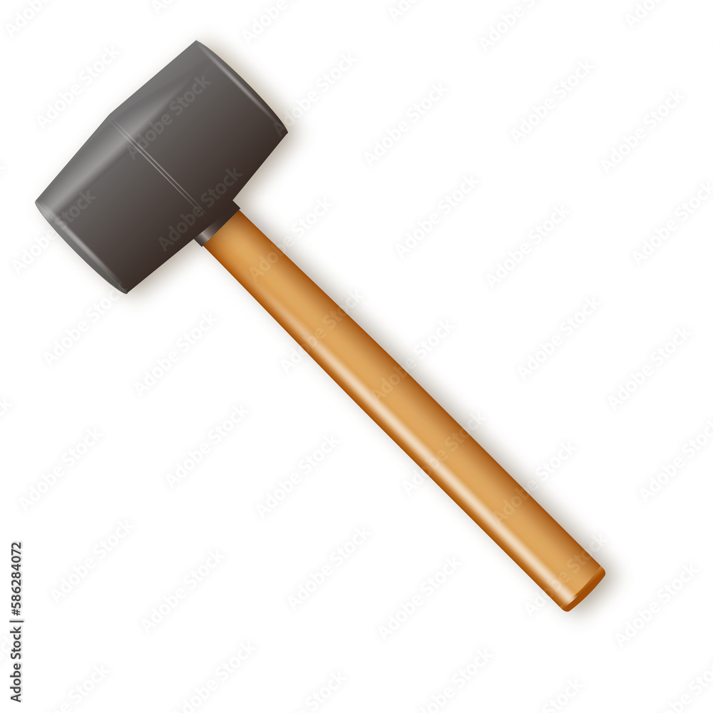 Rubber plastic hammer with wooden handle. Hammer for laying stone and tiles rubber Industrial workers vector tool. Equipment for repair, contract and locksmith work. Rubber plastic hammer with wooden handle. Hammer for laying stone and tiles rubber Industrial workers vector tool. Equipment for repair, contract and locksmith work.