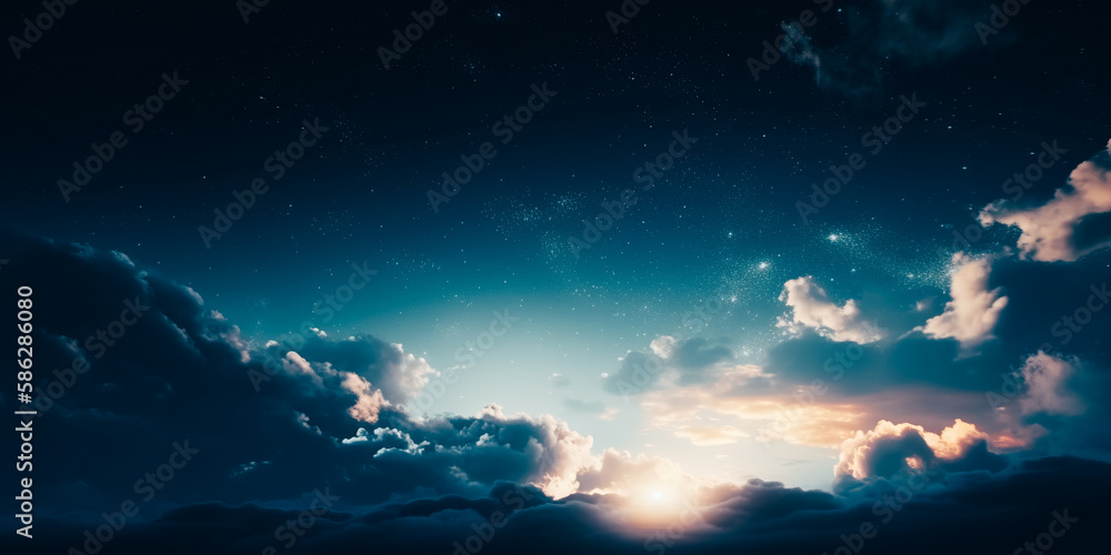 Beautiful starry night sky with large clouds