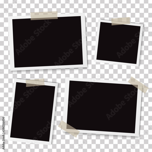 Photo frame mockup.Vintage style with adhesive tapes.Retro Photo Frame Template