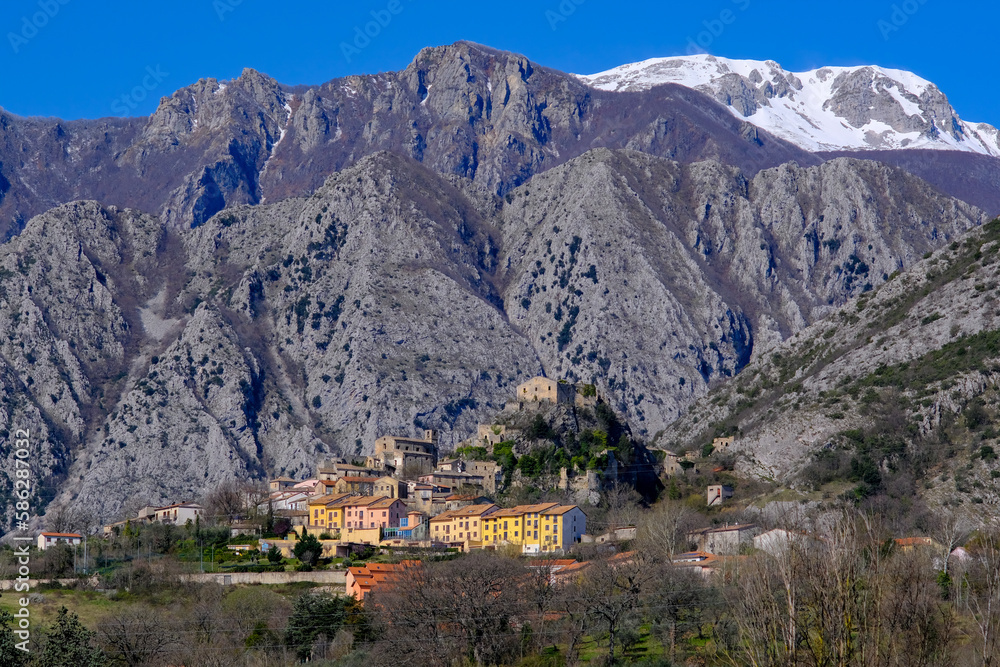 Panoramic view of the village of Rocchetta al Volturno, Molise Italy
