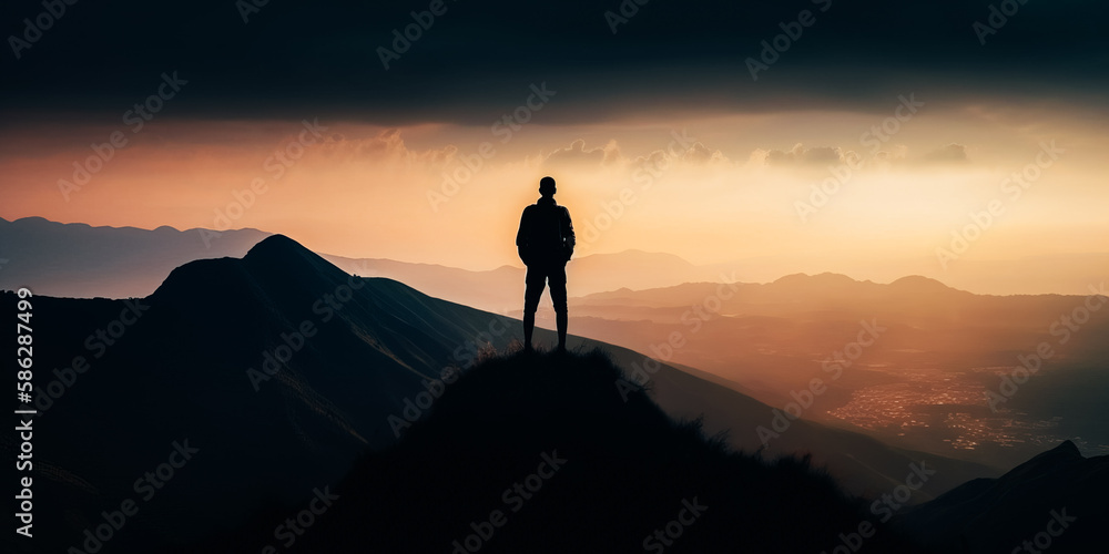Silhouette of man standing on the mountain