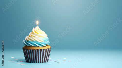 Birthday cupcake blue Background Generative AI