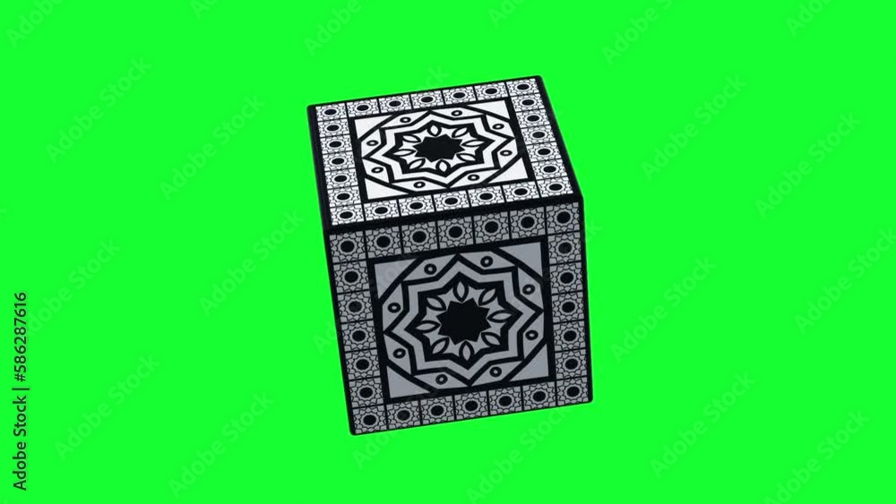 A rotating cube with a pattern design for Ramadan. Top-quality 3d animation. A rotating cube with a pattern design for Ramadan. Top-quality 3d animation.