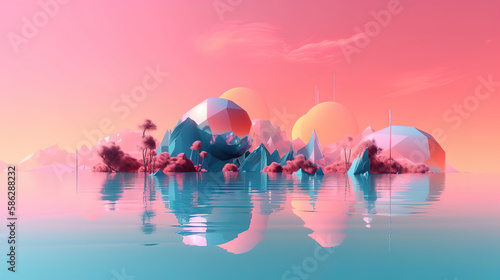 3d render, abstract panoramic background, northern futuristic landscape. Generative Ai