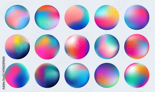 Gradient circle set, holographic vibrant round icon. Multicolor buttons can be used in banner, social media, web, as design element.