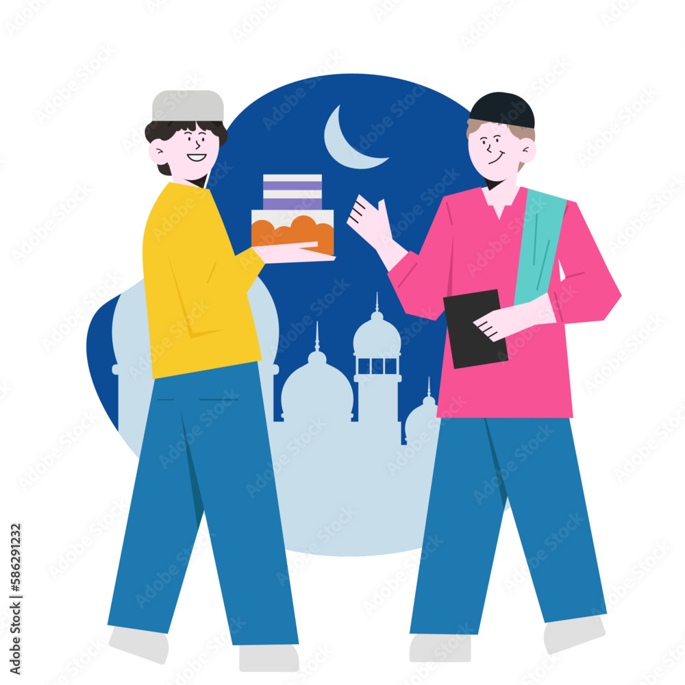 man-hugging-ramadan-eid-mubarak-flat-illustration man-hugging-ramadan-eid-mubarak-flat-illustration