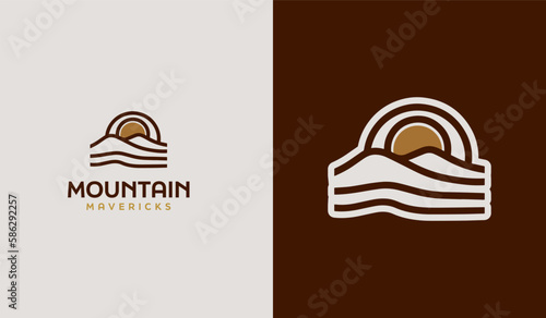 Mountain travel emblems. Camping outdoor adventure emblems, badges and logo patches. Mountain tourism, hiking. Universal creative premium symbol. Vector illustration