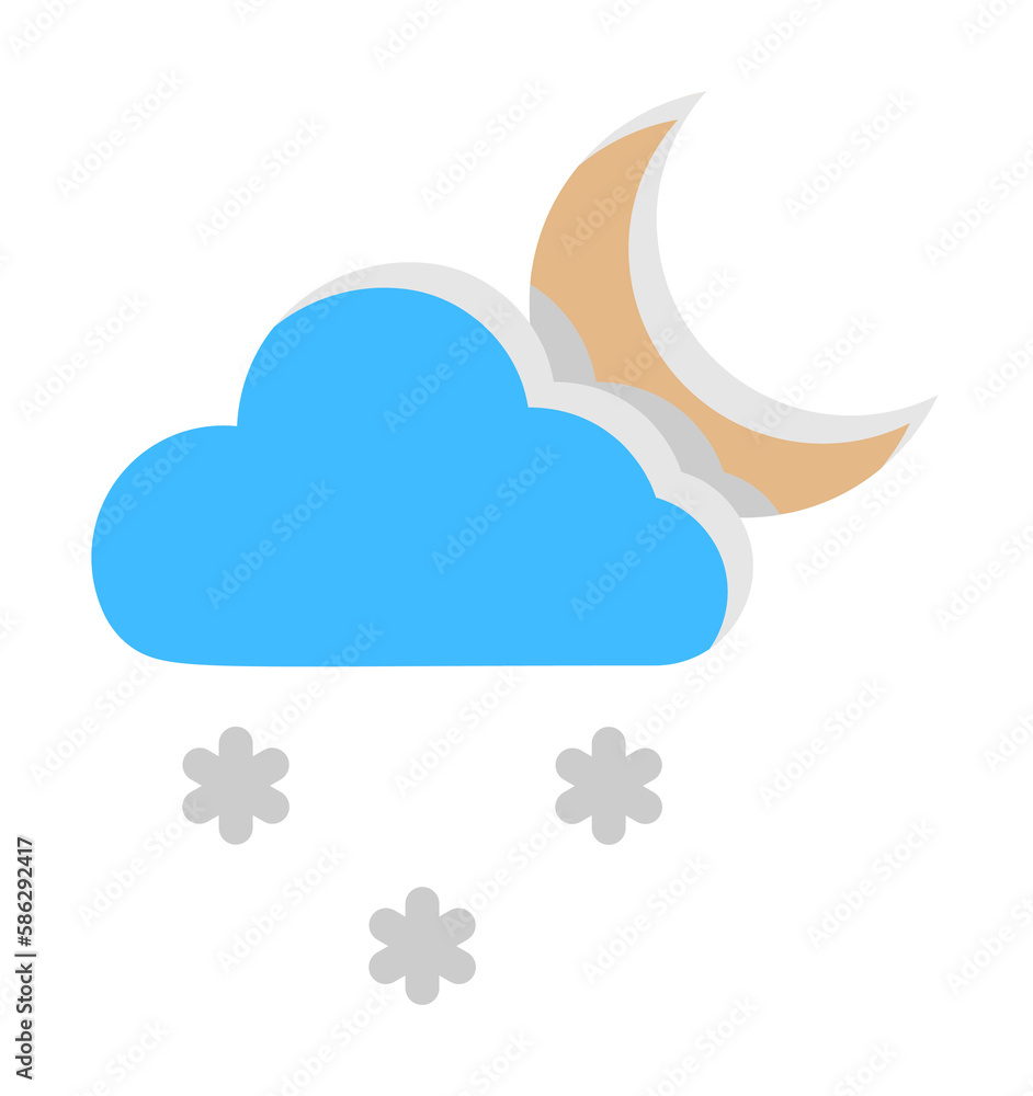 Cloud crescent snow snowflakes icon. Simple line, outline of two color weather icons for ui and ux, website or mobile application Cloud crescent snow snowflakes icon. Simple line, outline of two color weather icons for ui and ux, website or mobile application