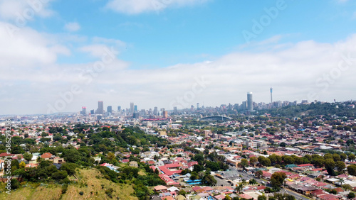 wide aerial view of johannesburg city skyline, south africa