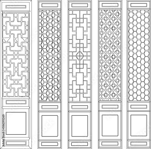 Chinese traditional ethnic door illustration vector sketch