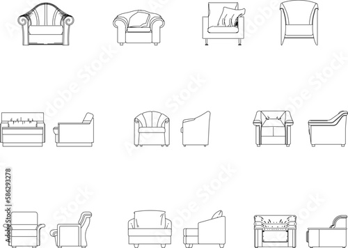 Modern vintage classic armchair illustration vector sketch