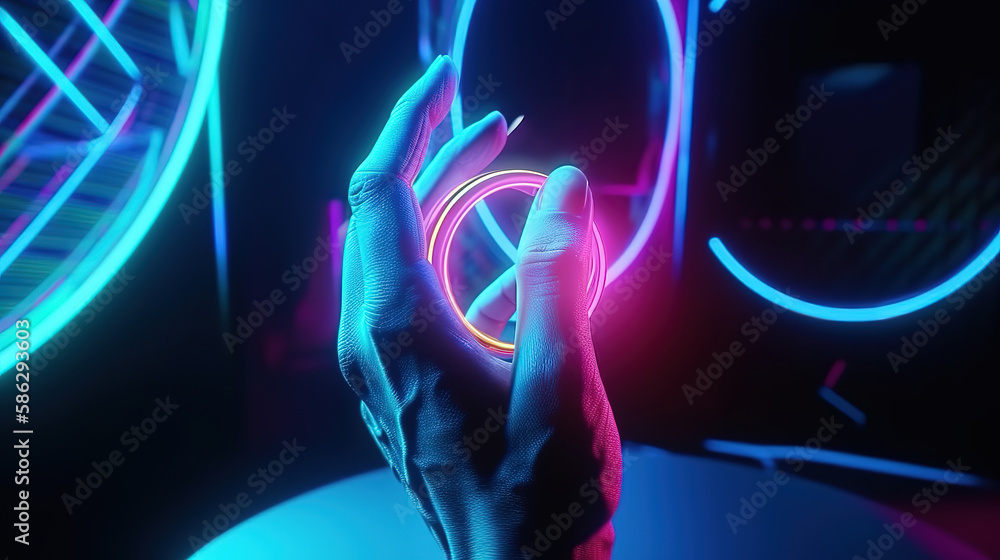 3d render, geometrical neon background. Generative Ai 3d render, geometrical neon background. Generative Ai