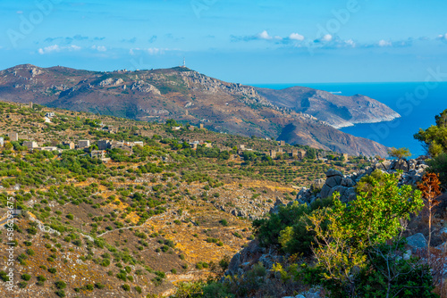 Landscape of Peloponnese with traditional Mani villages in Greece photo