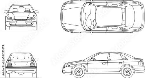 Vector sketch of sedan car illustration for family