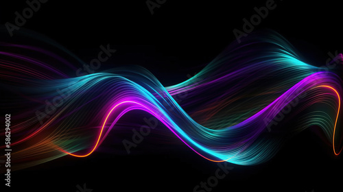 simple abstract background with colorful neon wavy ribbons. Generative Ai
