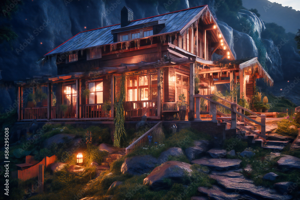 A secluded mountain lodge with cozy rooms and scenic trails
