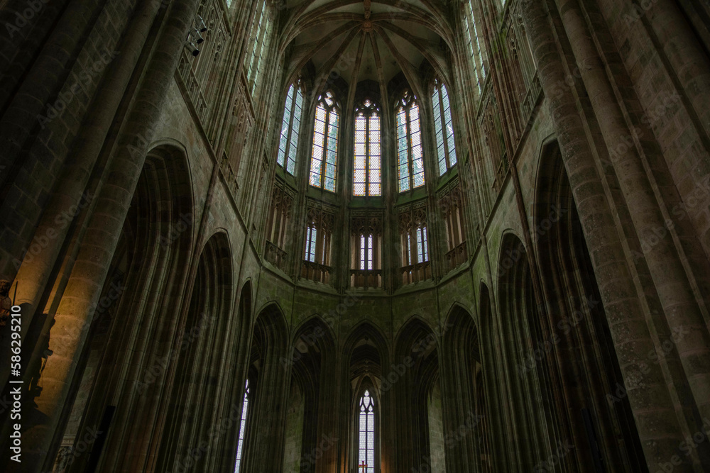 interior of Mont Saint Michel Abbey in Normandy, France, Europe