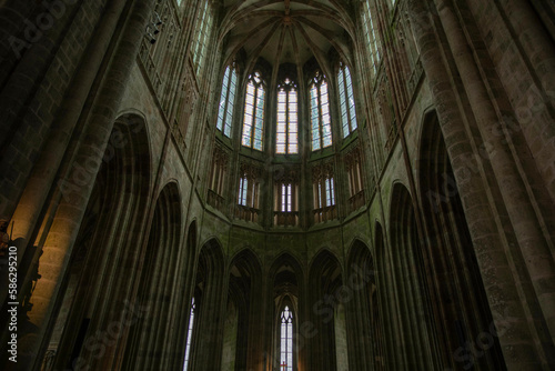 interior of Mont Saint Michel Abbey in Normandy  France  Europe