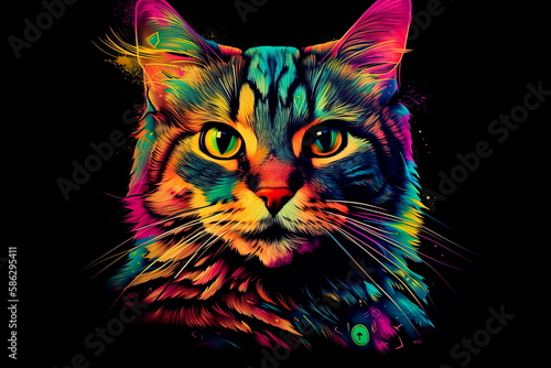 Cartoon style cat for printing card featuring Generative AI © Лилия Захарчук