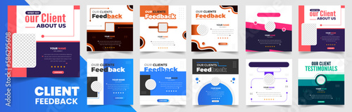 set of 10 big mega collection client feedback social media post banner. Customer feedback testimonial social media post web banner set. client testimonials social media post banner design bundle.