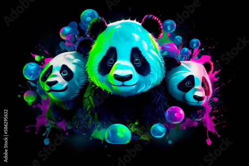 Cartoon panda designs for card featuring  Generative AI