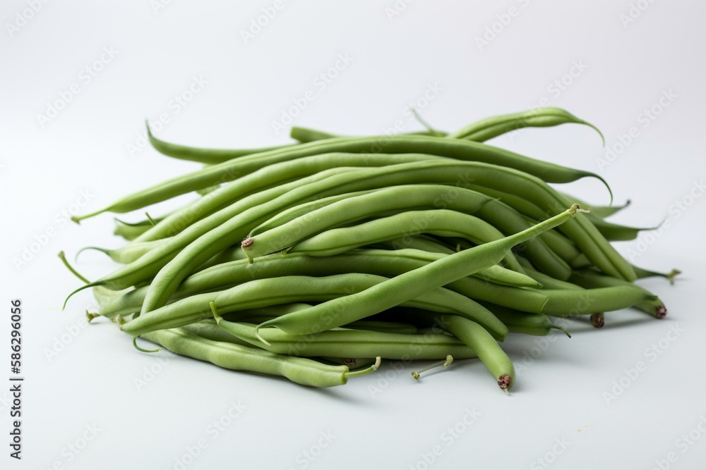 Green beans on a white background Generative AI Green beans on a white background Generative AI