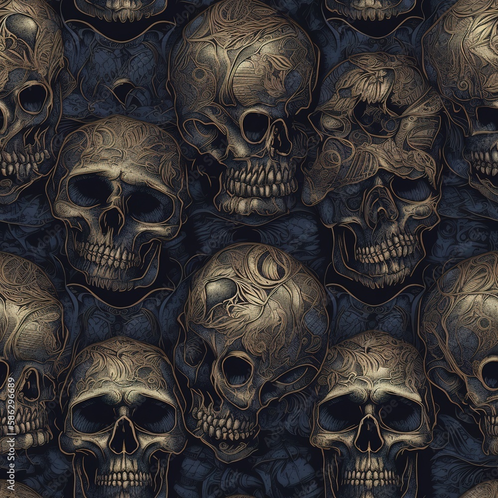 Skull seamless pattern art, generative ai