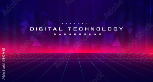 Digital technology metaverse neon blue pink background, cyber information, abstract speed connect communication, innovation future meta tech, internet network connection, Ai big data, illustration 3d