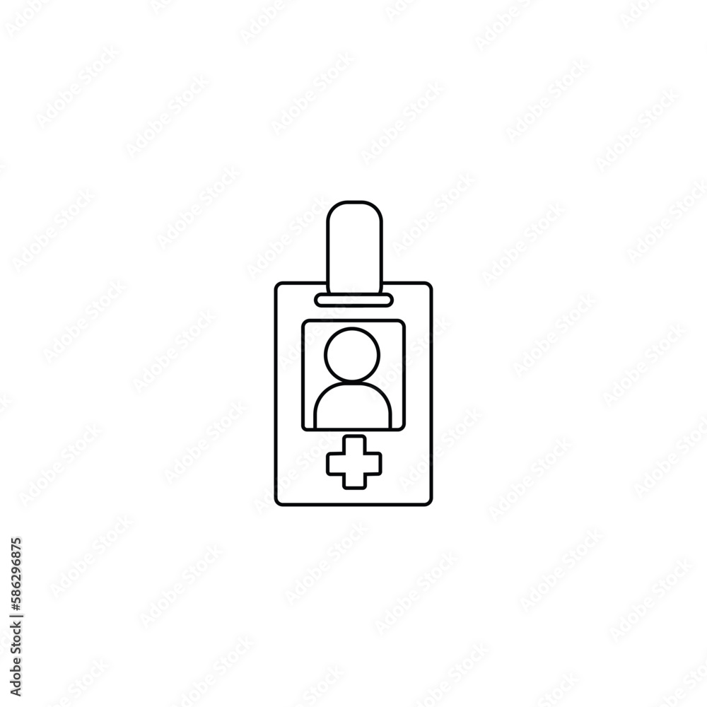 Doctor badge line icon. Hospital worker card linear style sign for mobile concept and web design. Medical Id card outline vector icon. Symbol, logo illustration. Vector graphics Doctor badge line icon. Hospital worker card linear style sign for mobile concept and web design. Medical Id card outline vector icon. Symbol, logo illustration. Vector graphics