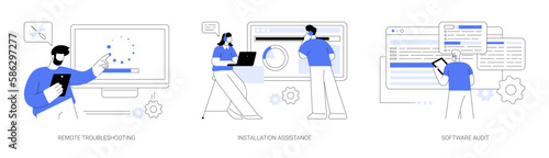 Computer maintenance and support abstract concept vector illustrations.
