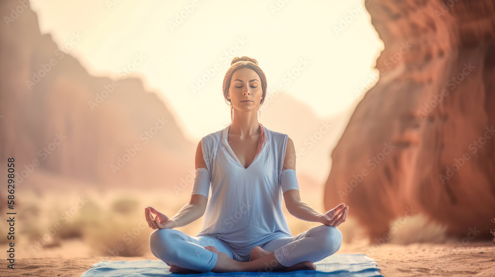 Yoga Meditation Gesundes Leben Konzept für einen Gesunden Geist und einen Gesunden Körper Background Hintergrund Cover Generative AI Digital Art Illustration