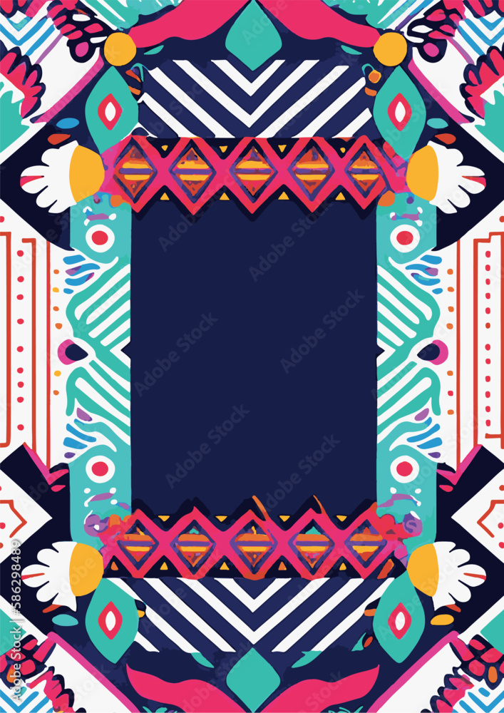 Obraz premium A set of backgrounds for text, psychedelic hippie art, a frame of stylized flowers. Funky Ethnic Backgrounds: Seamless Hand-Drawn Textures with African-Inspired Design Elements. Art Deco Vector Prints