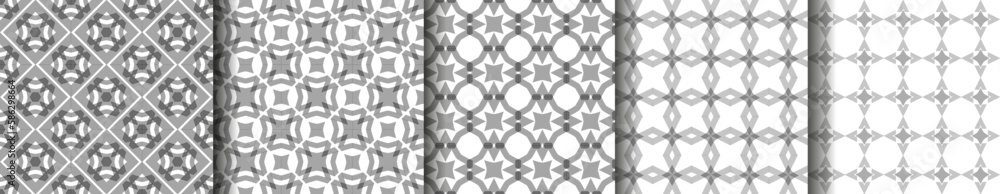 Abstract transparency seamless pattern. Transparency grey geometry circle elements on white background