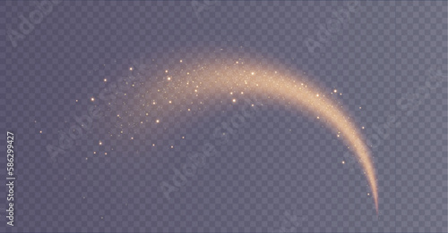 Magic golden wind png festive isolated on transparent background. Golden comet png with sparkling stars and dust.	