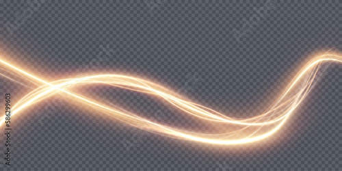 Golden curved light line, rope, tape. Smooth festive gold line png with light effects. Element for your design, advertising, postcards, invitations, screensavers, websites, games.
